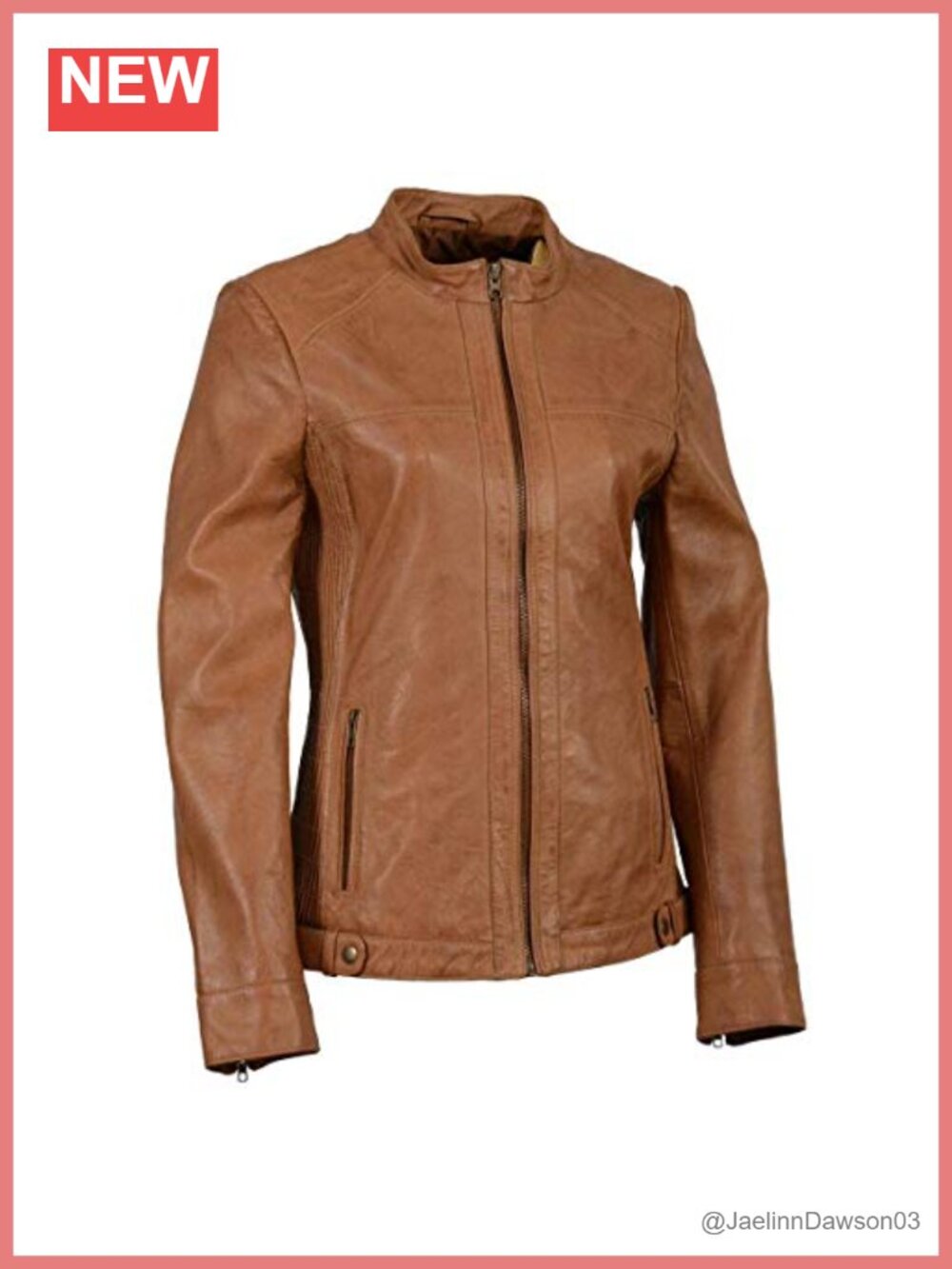 Women's Leather Jacket Zip Front Side Stretch Fitting Long Sleeve